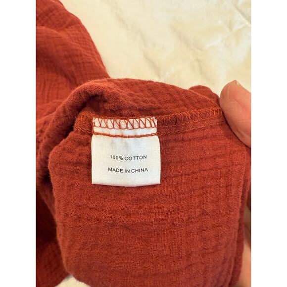 The Main Street Exchange Shirt Dress Womens Medium Rust Red 100% Cotton Crinkle - Picture 7 of 10